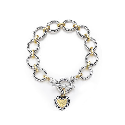 Mytys Chunky Chain Link Bracelet Two-Tone Mixed Metal Textured Toggle Clasp Statement Bangle Bracelet Jewelry for Women Fashion