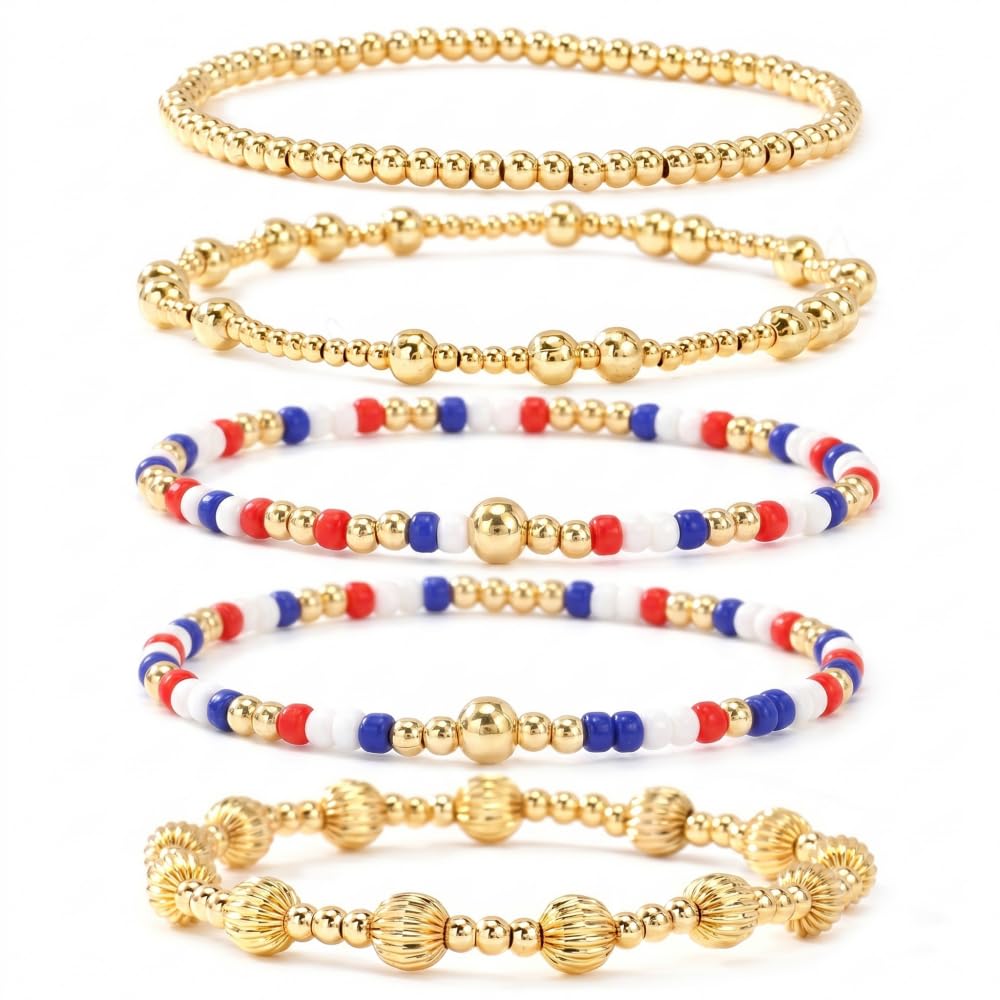 14K Gold Plated Pearl Beaded Cross Bracelets Stack Set for Women,Stretch Boho Colorful Christian Beads Ball Jewelry Friendship Summer Trendy Gift