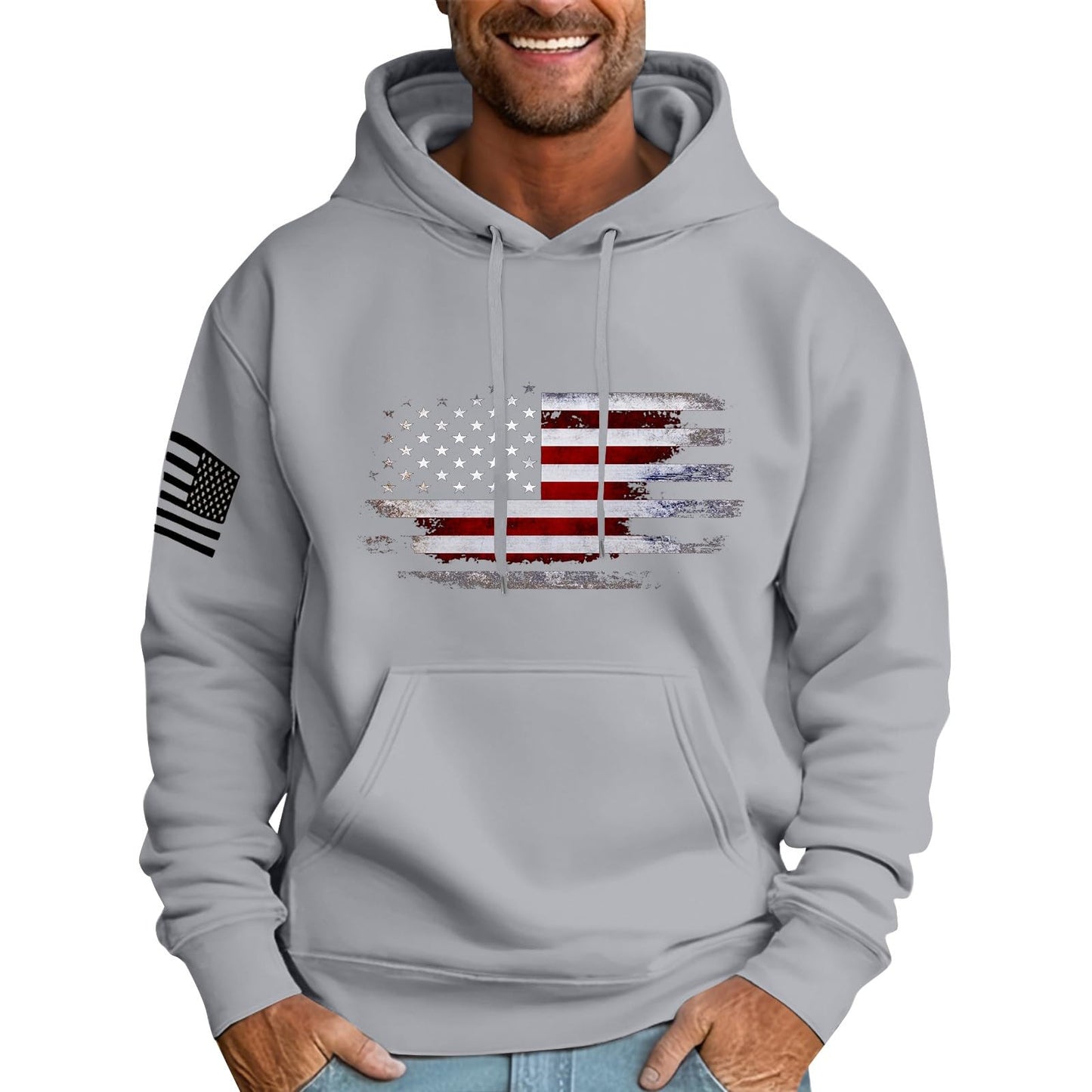 Ymosrh Mens Patriotic Hoodies USA Flag Print Hooded Sweatshirt Pullover Casual Fashion Hoodie, M-6XL