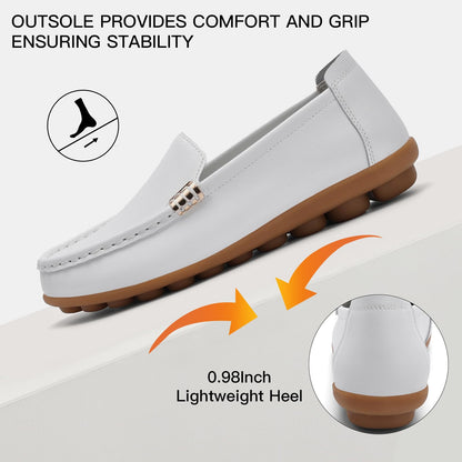 Women's Comfortable & Lightweight Leather Loafers Slip-Ons Driving Walking Mocs Boat Shoes Cute Business Casual Dress Shoes Work Flats for Women