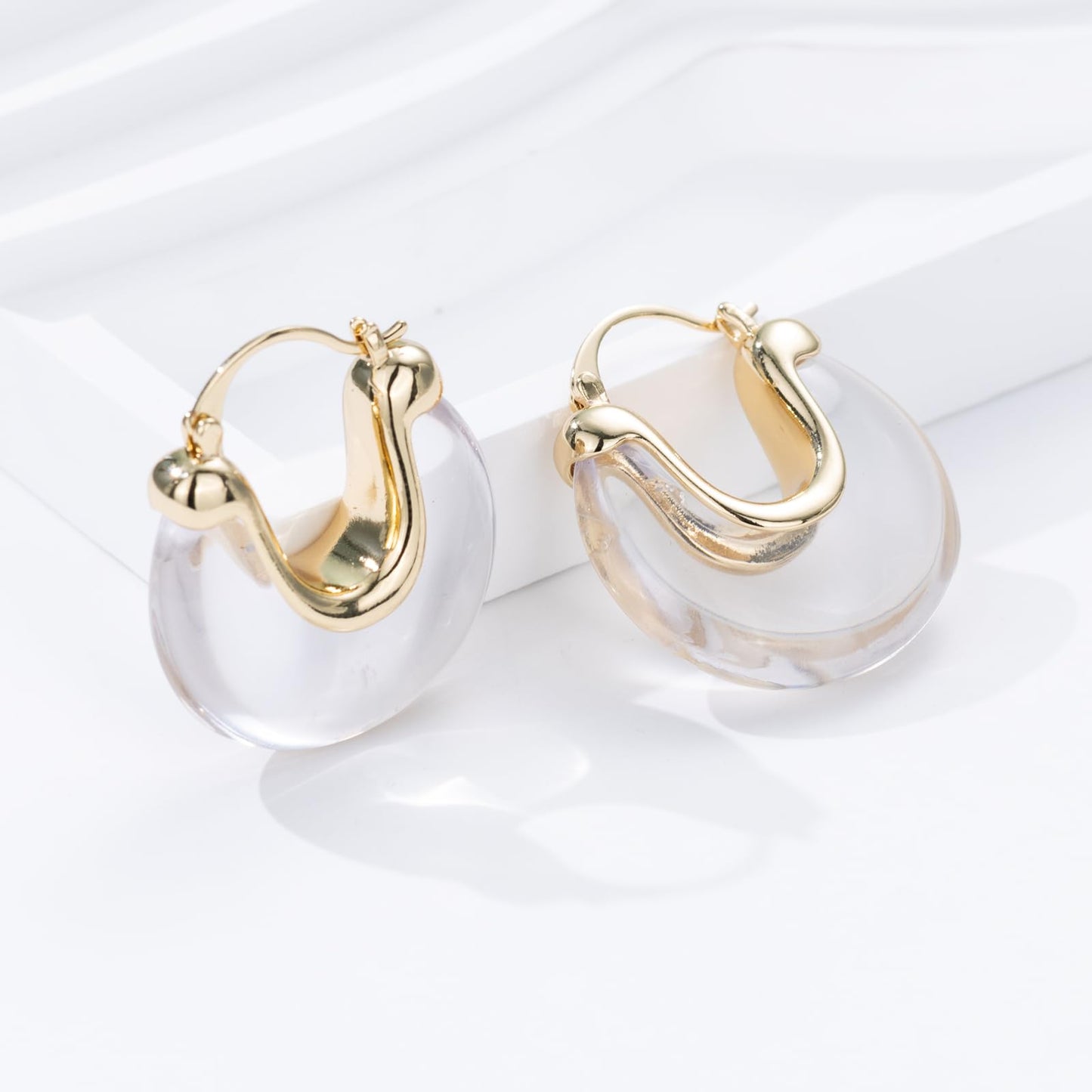 Chunky Gold Resin Hoop Earrings Leverback Statement Huggie Hoops Dangle Drop Dressy Earring Prom Festival Vacation Jewelry for Women