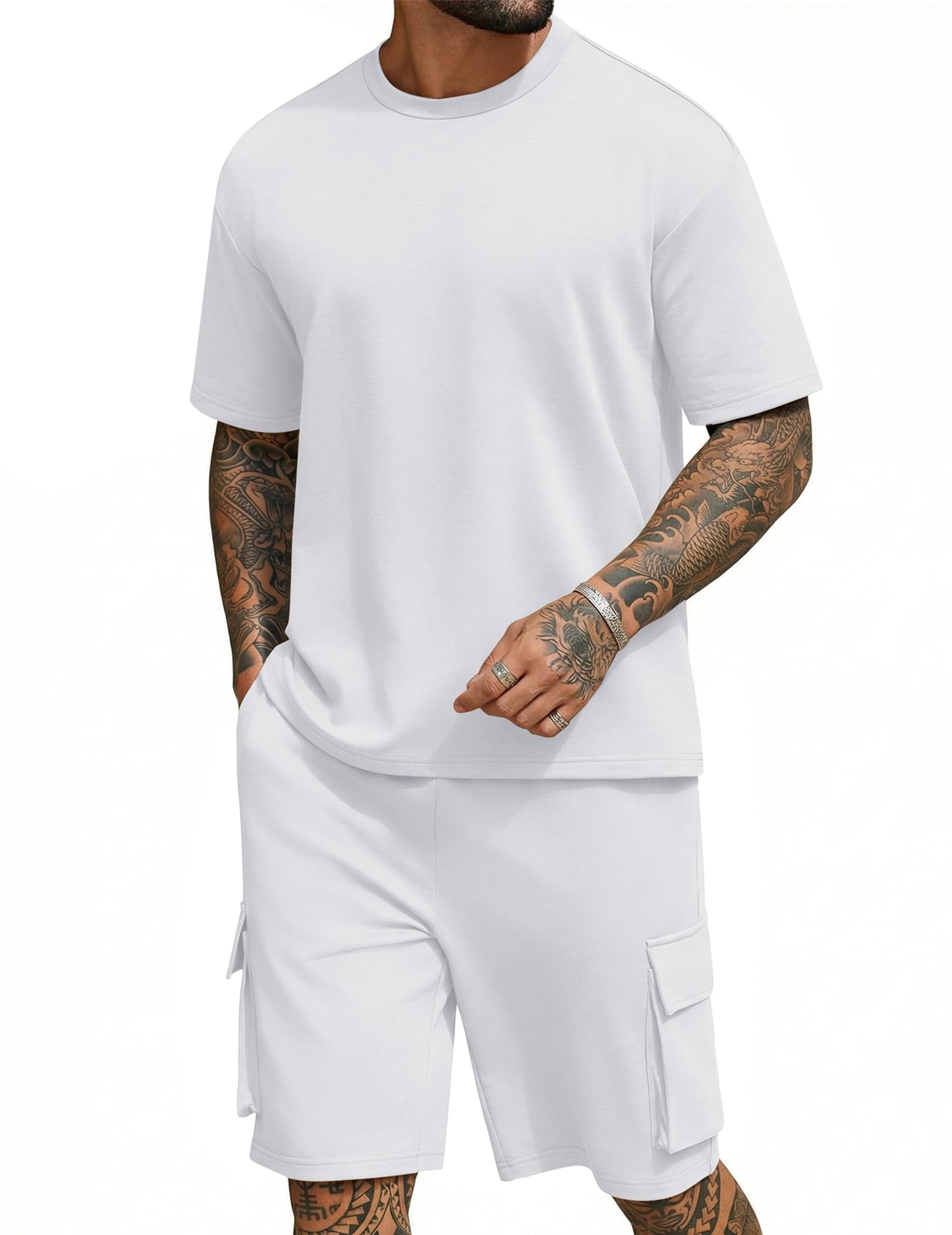 COOFANDY Men's Shirt and Shorts Set 2 Piece Fashion Summer Tracksuits Cotton Oversized T-Shirts Cargo Shorts Outfits