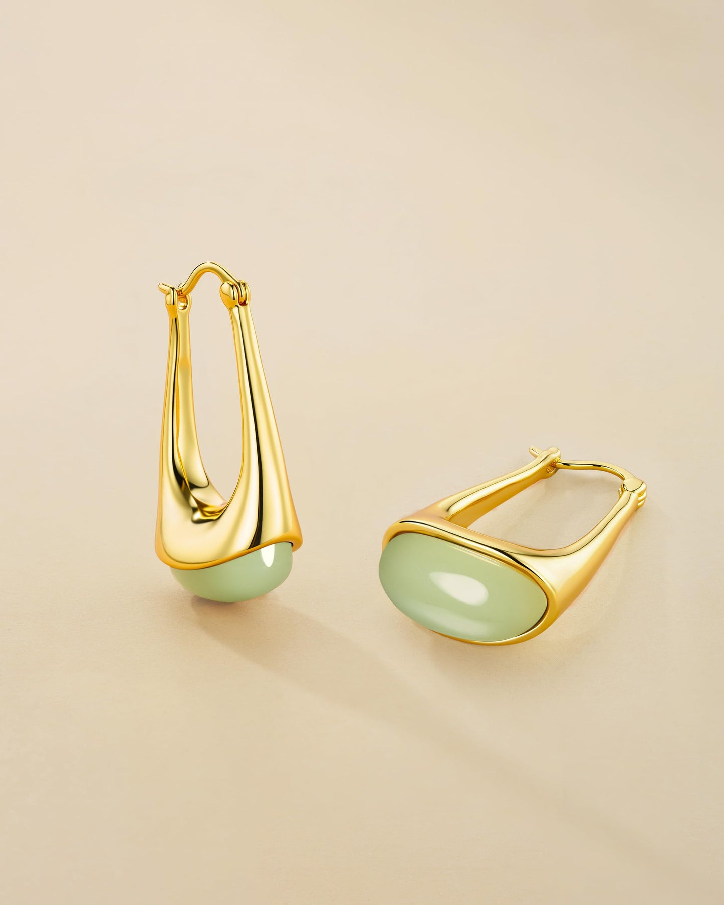 SNGIA Long Oval Chunky Dangle 18K Gold Plated Hoops with Colored Resin Gemstone Statement Earrings for Women, (Green, Brown, Light blue, Dark Blue), Bold Drop Handmade Exaggerated Irregular Trendy Bohemian Jewelry Gifts, Unique Dangling Teardrop Baroque S