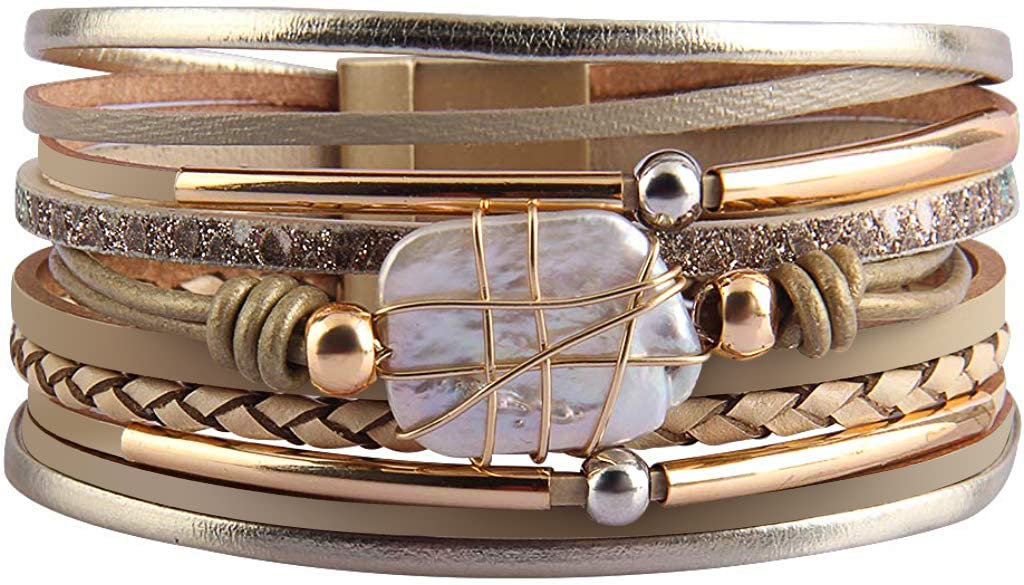 Fesciory Leather Wrap Bracelets for Women, Boho Western Layered Jewelry | Layered leather cuff bracelets, Easy on and off, Boho western style, Daily wear, Gift for women