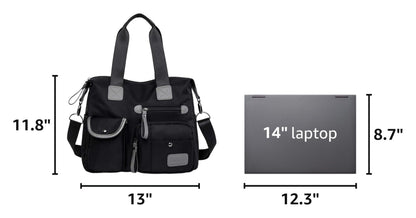 Tote Bag for Women,Multi Pockets Shoulder Handbag,Nurse Bag for Work,Large Cross body Purse,Fashion Nylon Top Handle Satchel