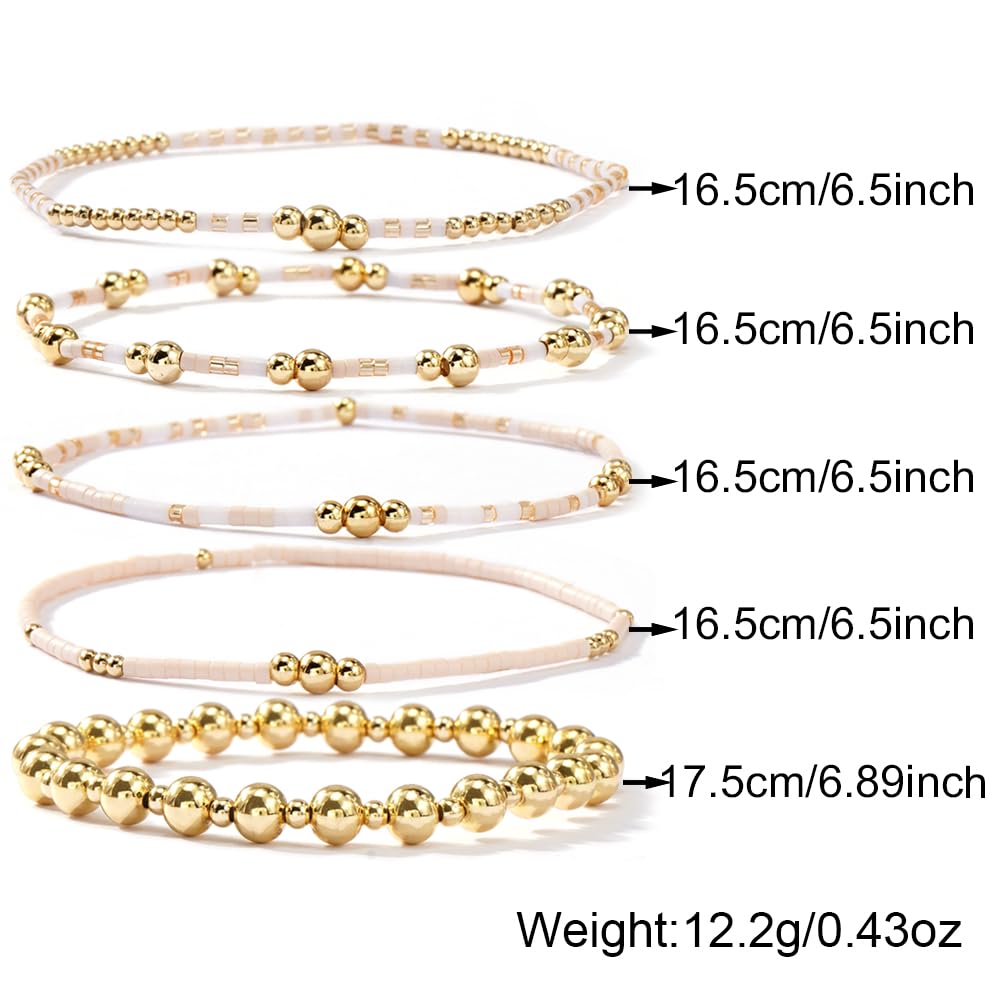 14K Gold Plated Pearl Beaded Cross Bracelets Stack Set for Women,Stretch Boho Colorful Christian Beads Ball Jewelry Friendship Summer Trendy Gift
