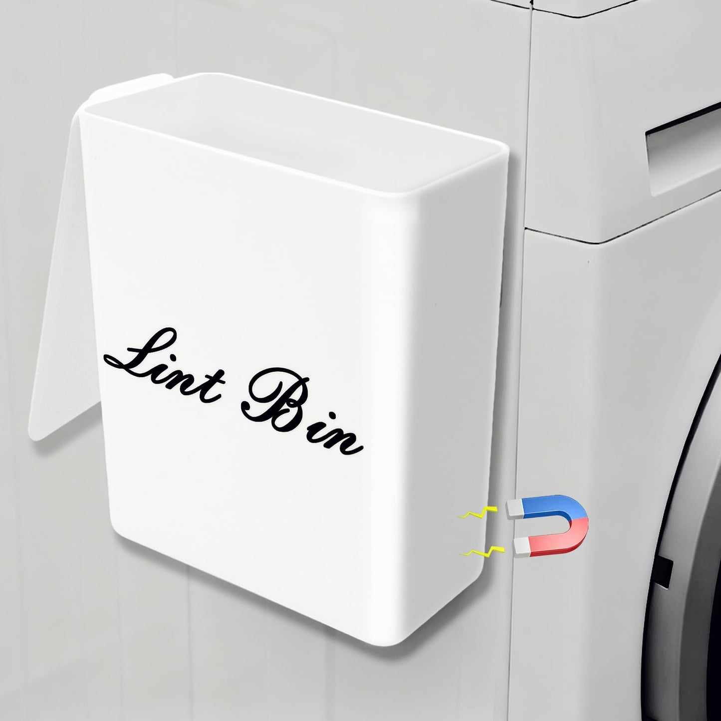 Artilife Magnetic Plastic Black Lint Bin with Lid for Laundry Room, 6 X 5 Inch Compact Wall Mount Lint Holder for Dryer, Small Black ABS Trash Can for Dryer Lint and Sheets
