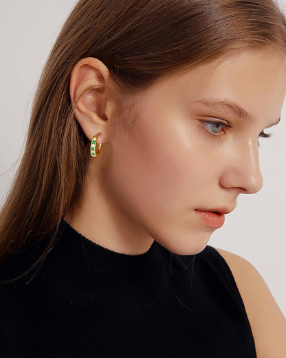 14K Gold Plated/925 Sterling Silver Birthstone Hoop Earrings for Women | 18mm Created Gemstone Hoops,Hypoallergenic and Lightweight,Birthday Mother's Day Jewelry(with Gift Box)