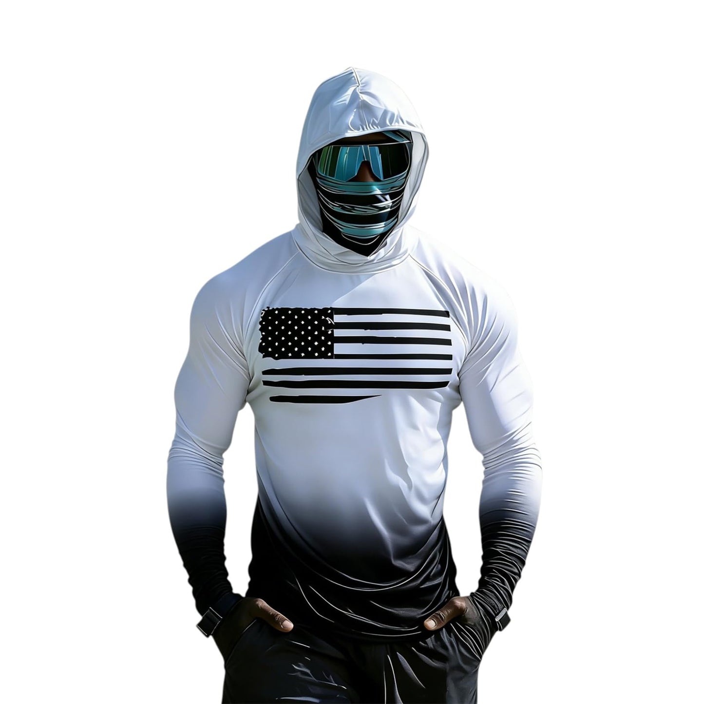 Sun Protection Shirts for Men UPF 100+ Long Sleeve Hoodie with Mask Shirts | Camouflage Outdoor Fishing Tees Cooling Raglan Shirts