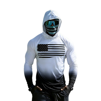 Sun Protection Shirts for Men UPF 100+ Long Sleeve Hoodie with Mask Shirts | Camouflage Outdoor Fishing Tees Cooling Raglan Shirts