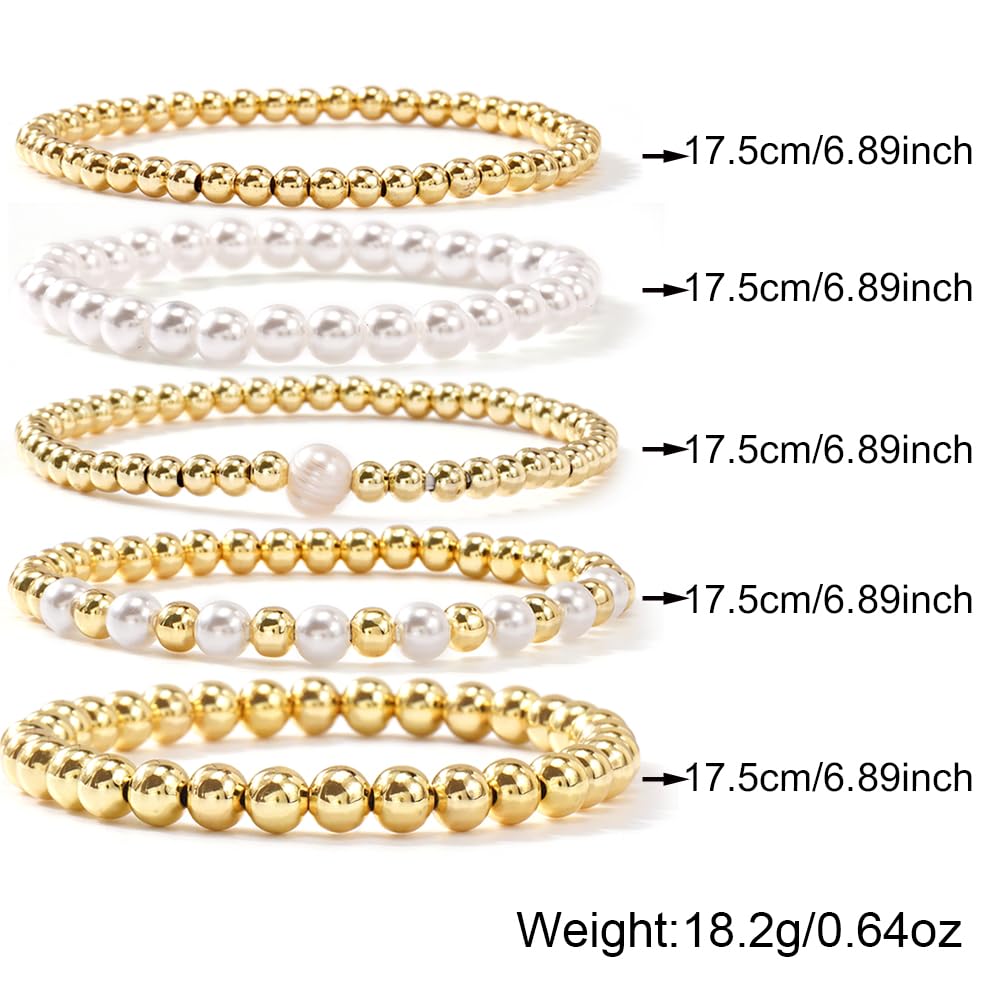 14K Gold Plated Pearl Beaded Cross Bracelets Stack Set for Women,Stretch Boho Colorful Christian Beads Ball Jewelry Friendship Summer Trendy Gift