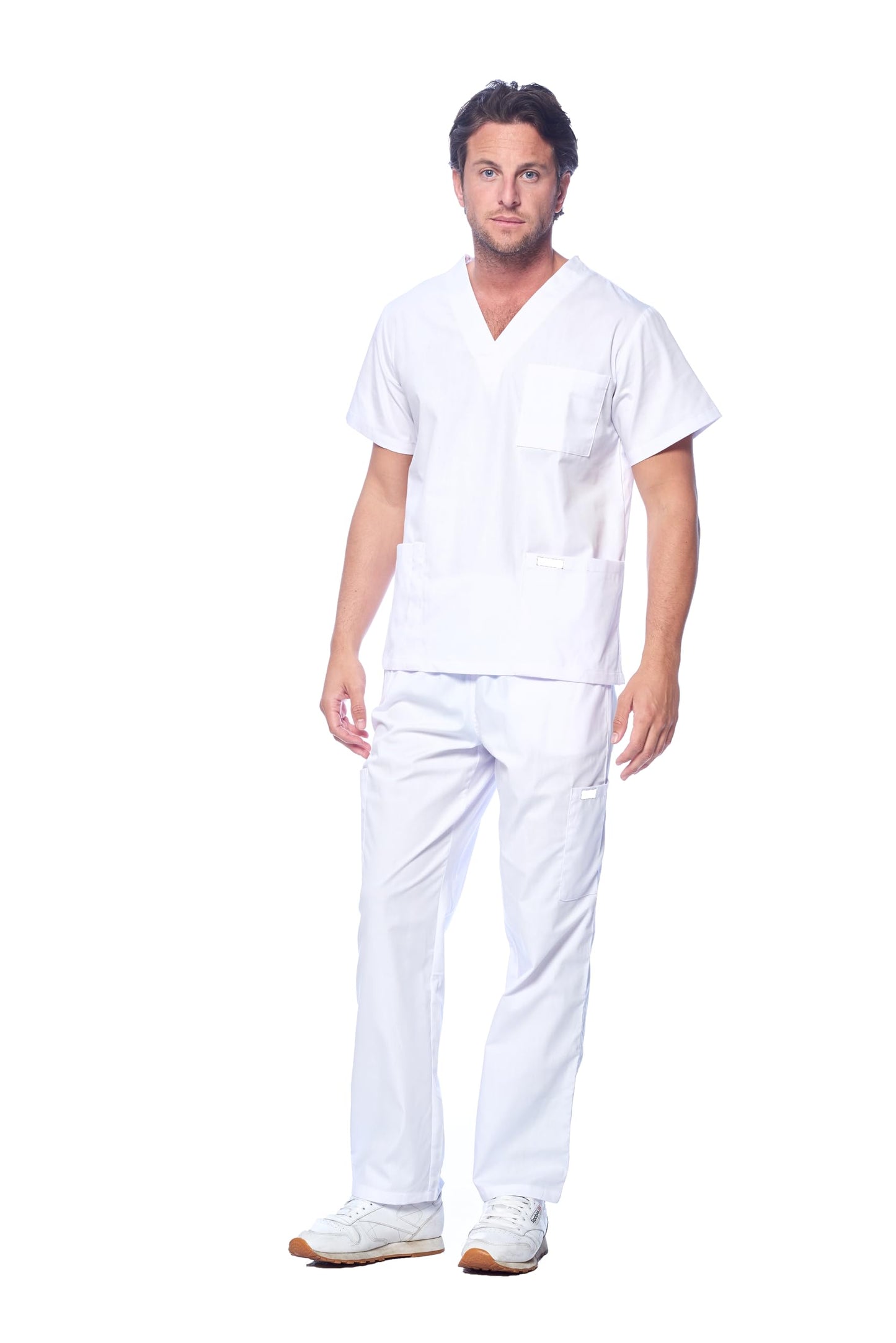 Dagacci Medical Uniform® Men's V-Neck Cargo Scrubs | Cotton Blend, Matching Top and Cargo Pants Set, 8 Pockets, Elastic Drawcord Waistband, for Men in Healthcare