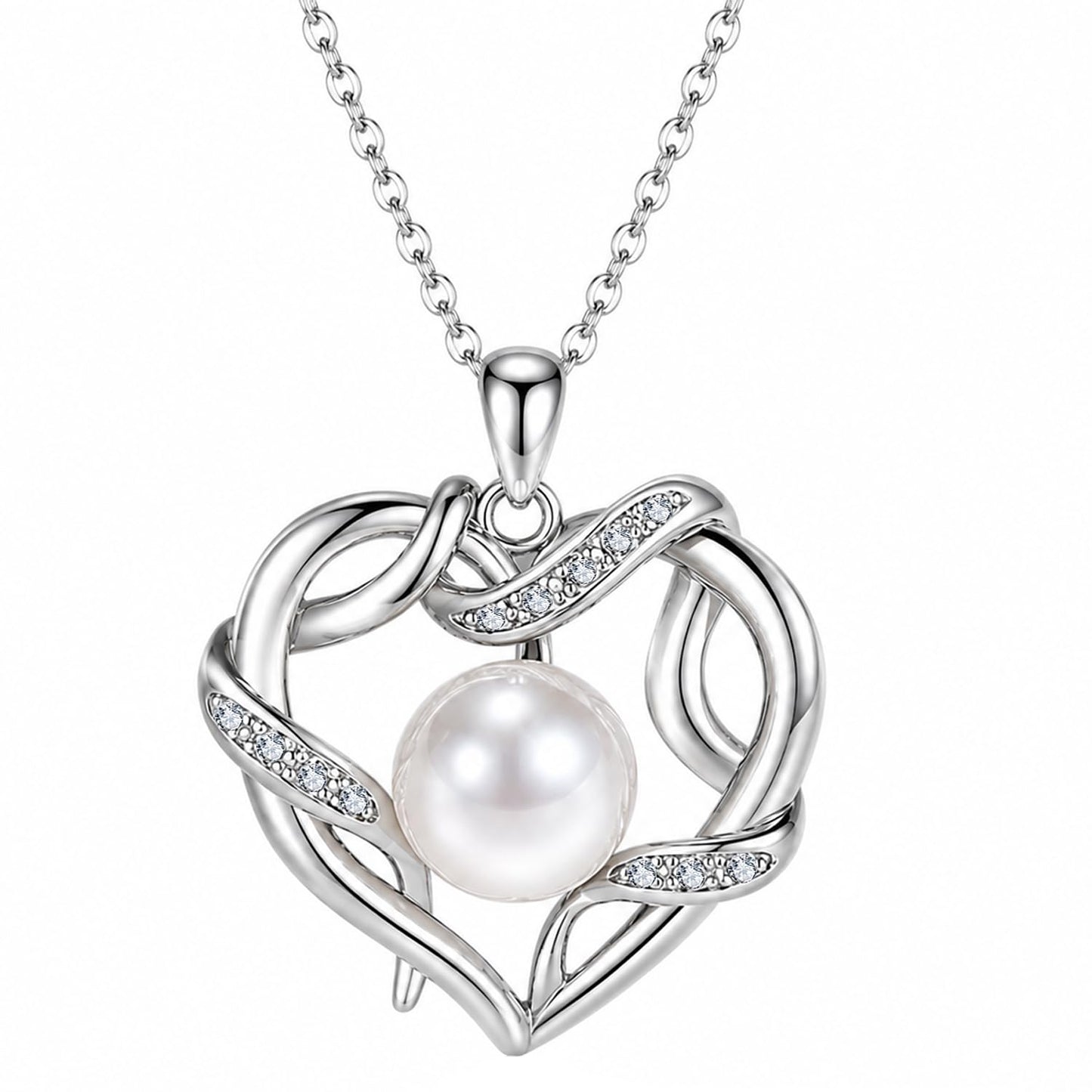 NONNYL Christmas Birthday Gifts for Women- Pearl- Heart Necklace- Wife Mom Girlfriend Her- Anniversary Mothers Day Valentine's Jewelry Gifts Real 9-10mm Pearl Pendant