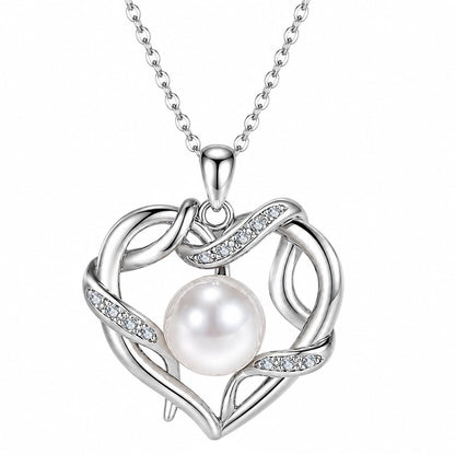 NONNYL Christmas Birthday Gifts for Women- Pearl- Heart Necklace- Wife Mom Girlfriend Her- Anniversary Mothers Day Valentine's Jewelry Gifts Real 9-10mm Pearl Pendant