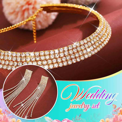 Unicra Rhinestone Bridal Wedding Jewelry Sets Silver Choker Necklace Earrings Bracelet Ring Set Prom Formal Costume Jewelry Set for Women and Brides