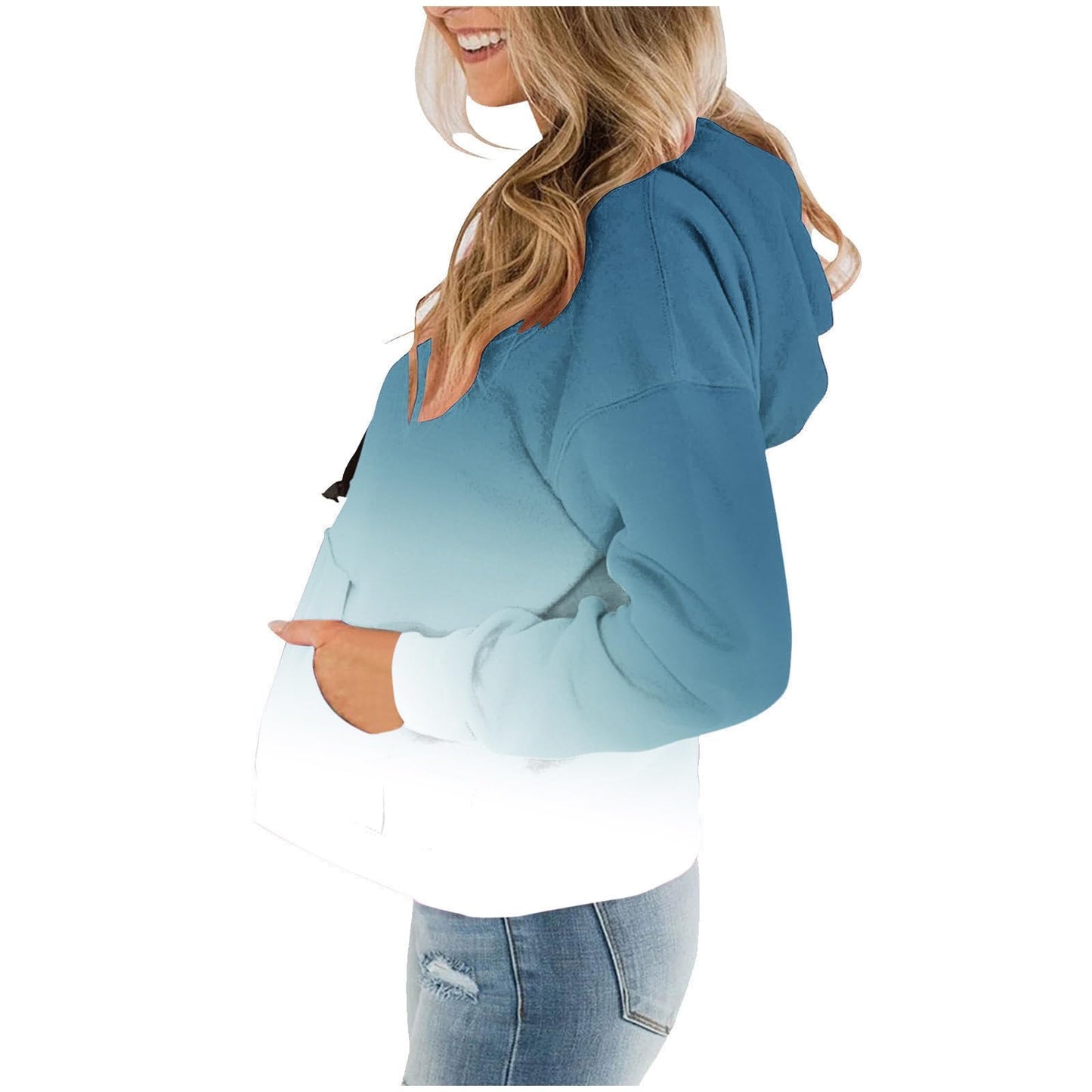 Women Gradient Tie Dye Pullover Hoodie Long Sleeve Drawstring With Pocket Oversized Casual Street Sweatshirts