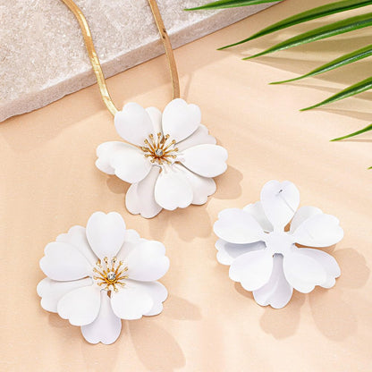 Vintage Flower Necklace Earring Set Gold Snake Chain Necklace Bohemian Red Flowers Choker Necklaces Hypoallergenic Statement Flower Stud Earrings Elegant Bridal Wedding Summer Beach Jewelry