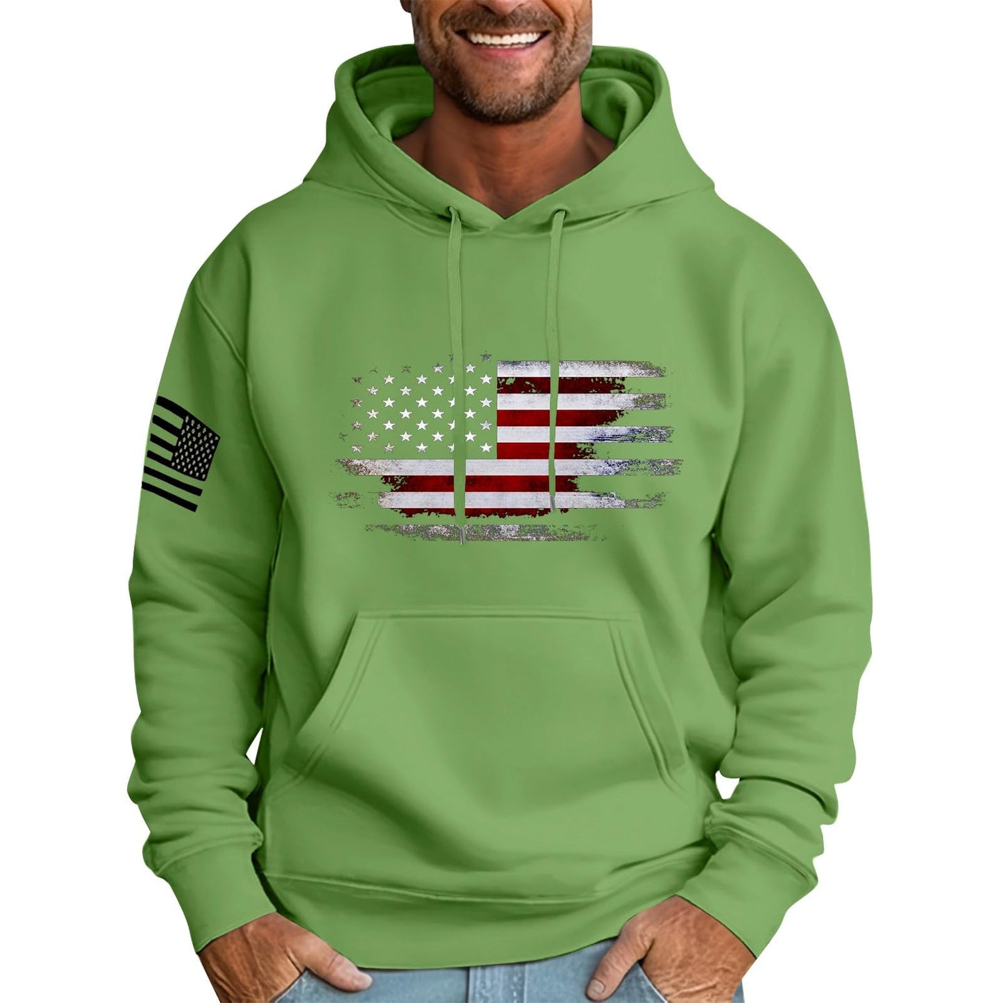 Ymosrh Mens Patriotic Hoodies USA Flag Print Hooded Sweatshirt Pullover Casual Fashion Hoodie, M-6XL