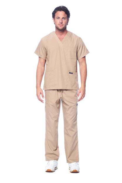 Dagacci Medical Uniform® Men's V-Neck Cargo Scrubs | Cotton Blend, Matching Top and Cargo Pants Set, 8 Pockets, Elastic Drawcord Waistband, for Men in Healthcare