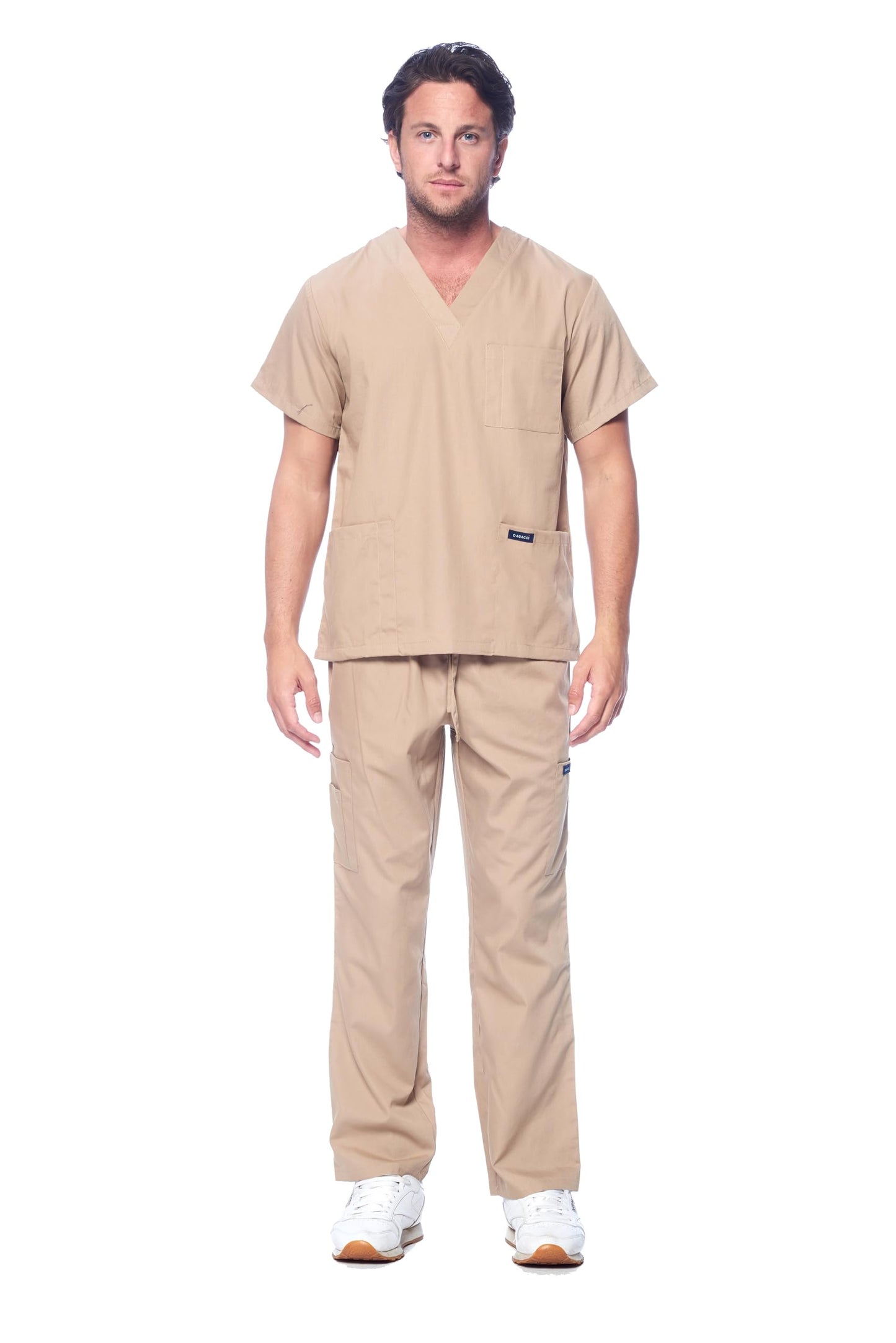 Dagacci Medical Uniform® Men's V-Neck Cargo Scrubs | Cotton Blend, Matching Top and Cargo Pants Set, 8 Pockets, Elastic Drawcord Waistband, for Men in Healthcare