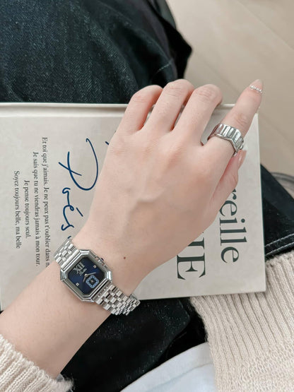 LOREO Luxury Dress Women's Leather Watch Square Dial Diamond Lady's Waterproof Elegant Analog Quartz Bracelet Watch