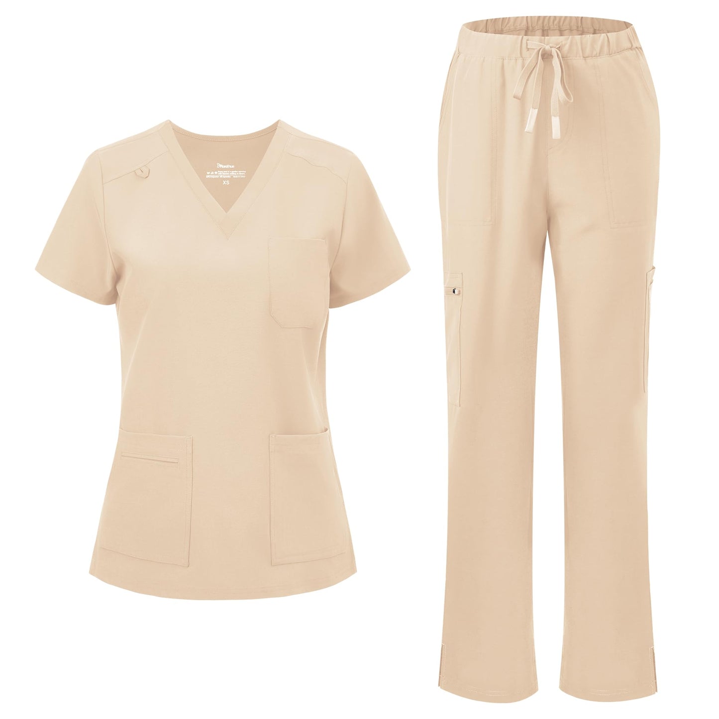 floralhue Scrubs for Women, V-Neck Straight Leg Pants with 12 Pockets | Slit Hem Cargo Pant Storage, Yoga Waistband, Water Resistance, For Nurses, Clinics, Long Shifts, Daily Medical Uniforms