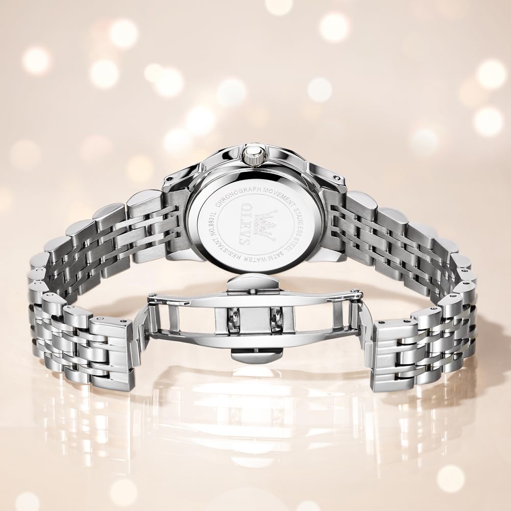 OLEVS Watches Women with Date Silver Stainless Steel Luxury Ladies Watches with Small Writs Diamond Watches for Women Waterproof Elegant Dress Quartz Analog Women's Wrist Watches Reloj de Mujer
