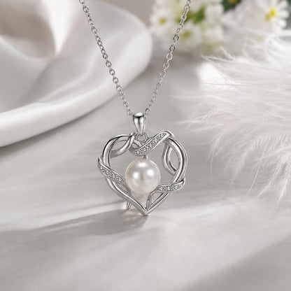 NONNYL Christmas Birthday Gifts for Women- Pearl- Heart Necklace- Wife Mom Girlfriend Her- Anniversary Mothers Day Valentine's Jewelry Gifts Real 9-10mm Pearl Pendant