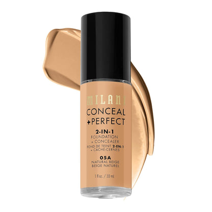 Milani Conceal + Perfect 2-in-1 Foundation + Concealer for a Flawless Complexion, Under Eye Corrector, Cover Redness and Imperfections, Waterproof and Sweatproof - 05A-Natural Beige