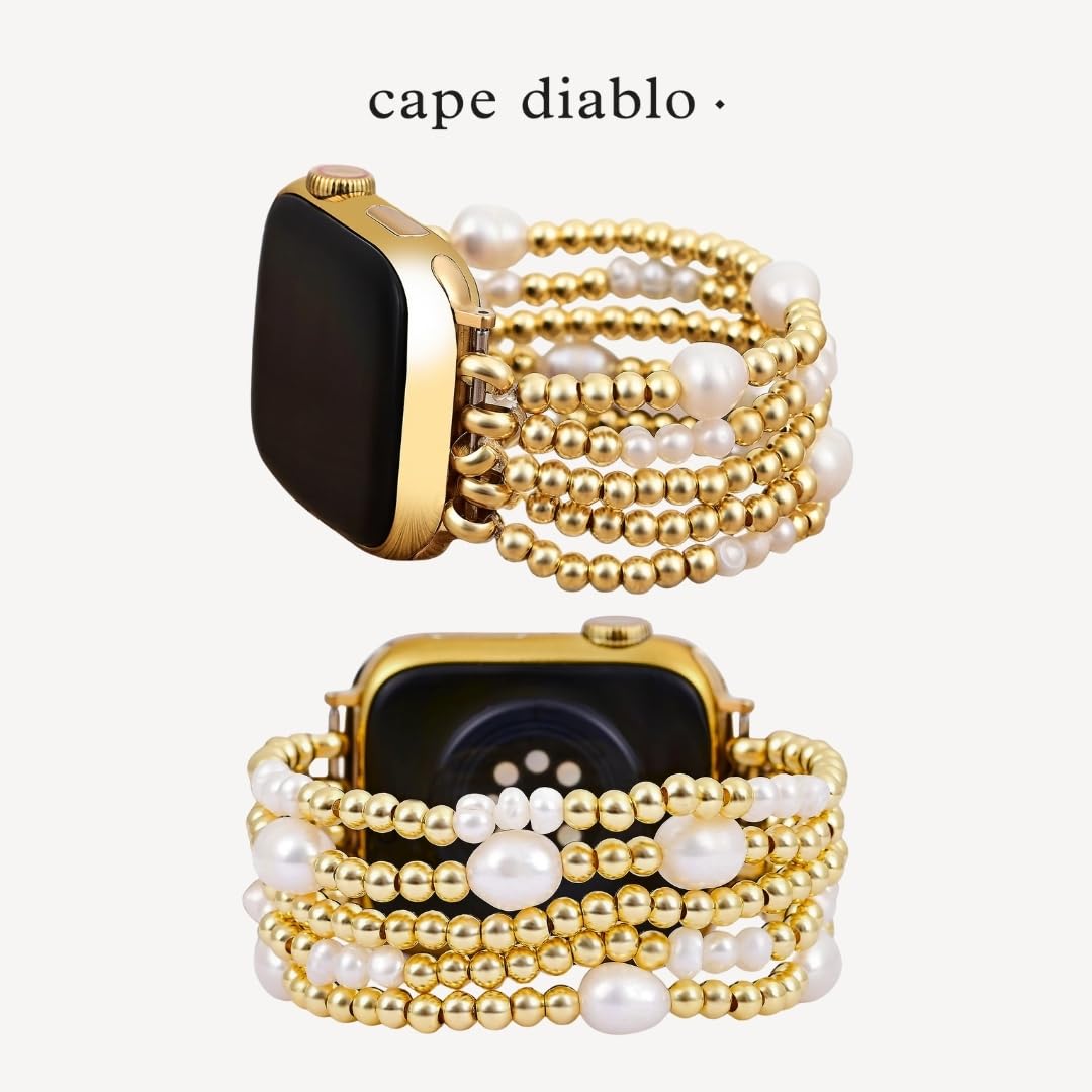 Cape Diablo Handmade Gemstone Watch Band for Women Compatible with Apple Watch 38mm 40mm 41mm 42mm 44mm 45mm, Boho Stretchable Strap Fits for iWatch Series 11/10/9/8/7/6/5/4/3/2/1 SE 3/2/1