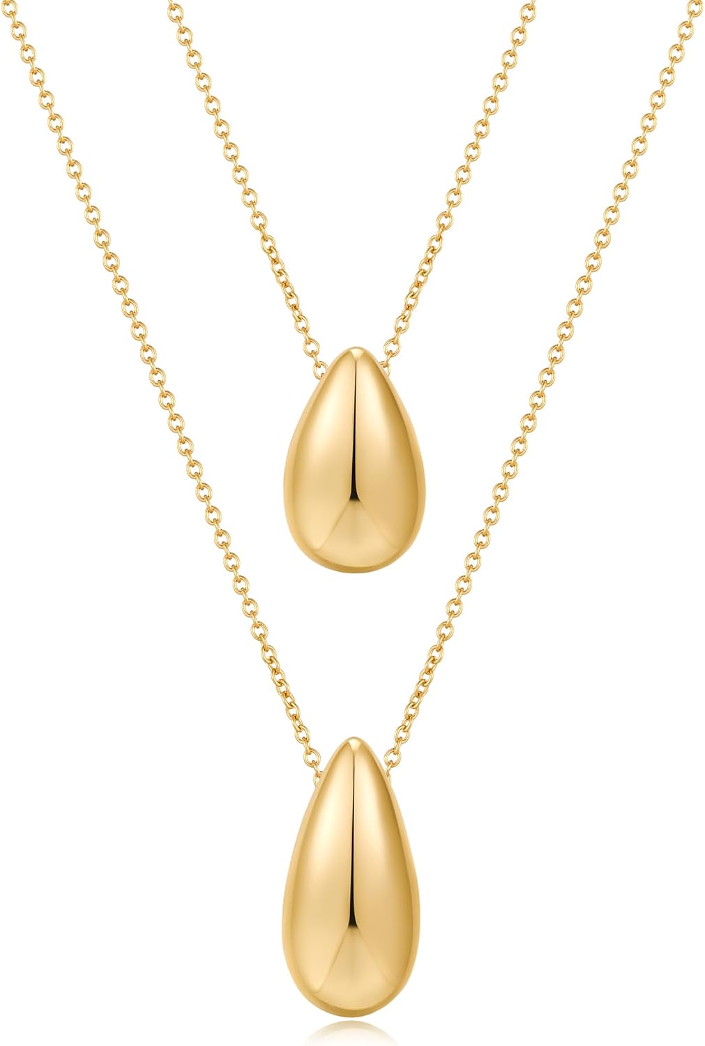 Dainty Gold Layered Necklaces for Women Chunky 14K Gold Plated Teardrop Pendant Necklace Trendy Simple Jewelry Gifts for Women