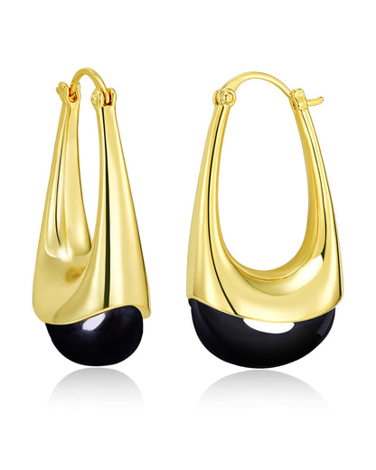 SNGIA Long Oval Chunky Dangle 18K Gold Plated Hoops with Colored Resin Gemstone Statement Earrings for Women, (Green, Brown, Light blue, Dark Blue), Bold Drop Handmade Exaggerated Irregular Trendy Bohemian Jewelry Gifts, Unique Dangling Teardrop Baroque S