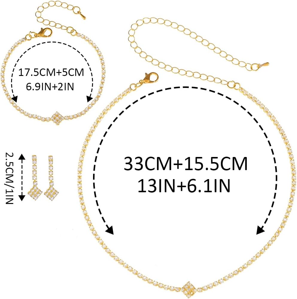 Aukmla Rhinestones Bridal Wedding Jewelry Sets Sparkly Necklace Earrings Bracelet Set Prom Formal Jewelry for Brides and Women