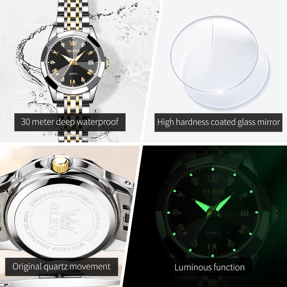 OLEVS Watches Women with Date Silver Stainless Steel Luxury Ladies Watches with Small Writs Diamond Watches for Women Waterproof Elegant Dress Quartz Analog Women's Wrist Watches Reloj de Mujer