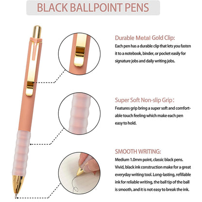 Linbsunne Ballpoint Pens Black Medium Point 1mm with Super Soft Grip Ball Point Pen for Men Women Retractable(style2, 12 pcs)