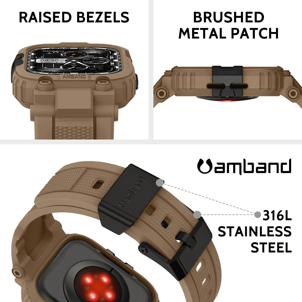 amBand Bands Compatible with Apple Watch 9/8/7 45mm, M1 Sport Series Rugged Case Protective Cover for iWatch 6/SE (3/2/1)/5/4/3 44mm Men Green