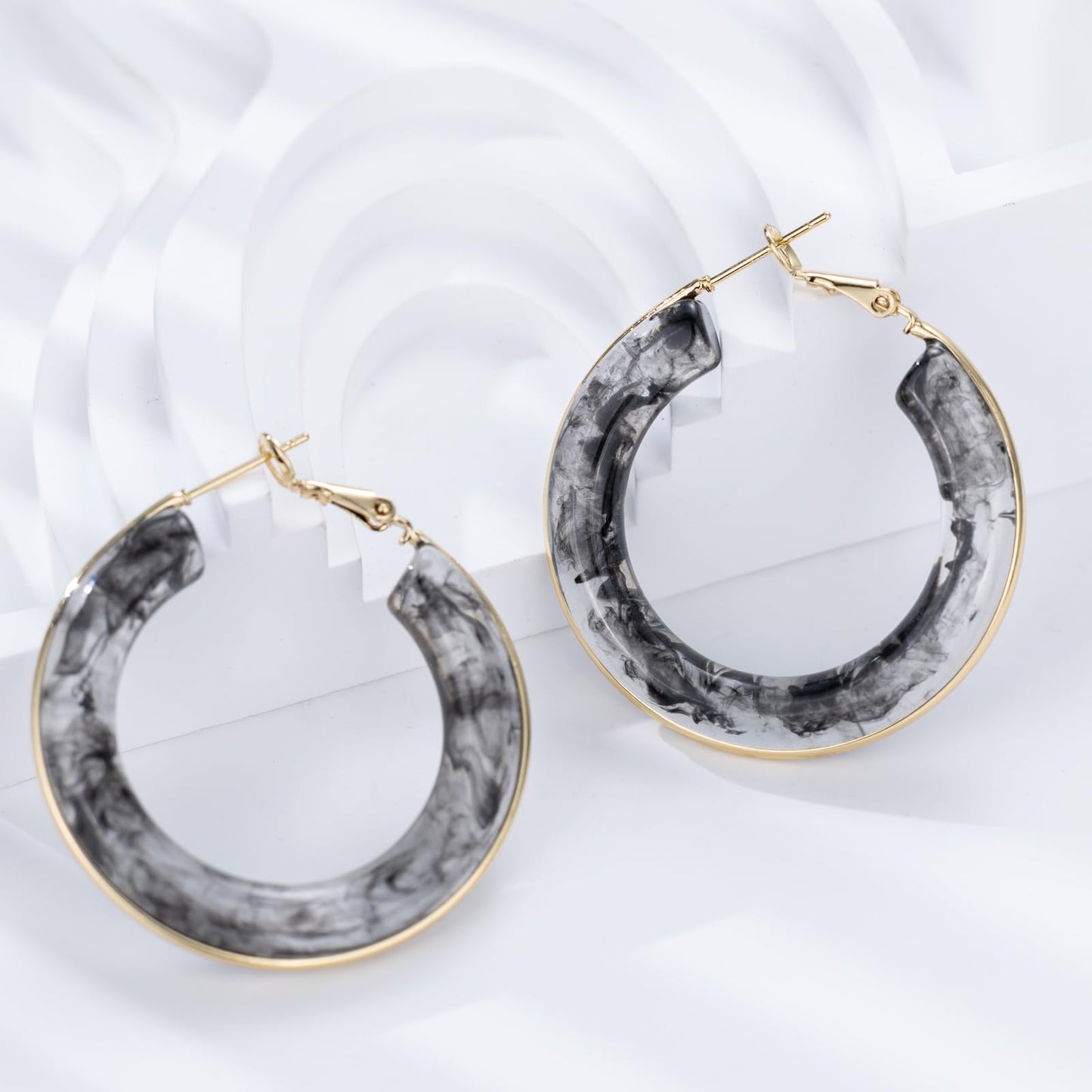 Chunky Gold Resin Hoop Earrings Leverback Statement Huggie Hoops Dangle Drop Dressy Earring Prom Festival Vacation Jewelry for Women