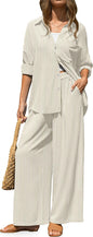 TARSE Womens Linen 2 Piece Outfits Casual Lounge Sets | Long Sleeve, Button Down Shirt and Wide Leg Pants, loose fit linen, vacation outfits with Pockets