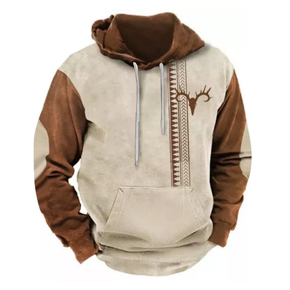 Men's Hooded Sweatshirt American Flag Print Long Sleeve Pullover Sweatshirt Vintage Tribal Aztec Graphic Hoodie Tops