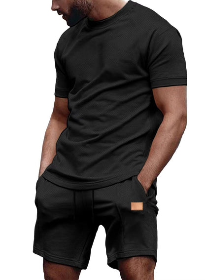 JMIERR Men's 2 Piece Outfit Anti-wrinkle T Shirts and Shorts Summer Beach Vacation Lounge Workout Pajamas Short Sleeve Sets