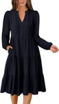 ANRABESS Womens V Neck Long Sleeve Midi Dress | Swing Flowy Tiered with Pockets, Soft Fabric, Boho Beach Vacation Dresses, Loose Fit Casual, Fall Winter Transition Clothes