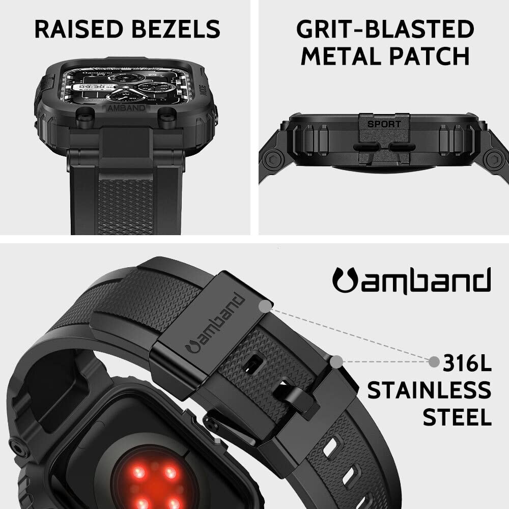 amBand Bands Compatible with Apple Watch 9/8/7 45mm, M1 Sport Series Rugged Case Protective Cover for iWatch 6/SE (3/2/1)/5/4/3 44mm Men Green