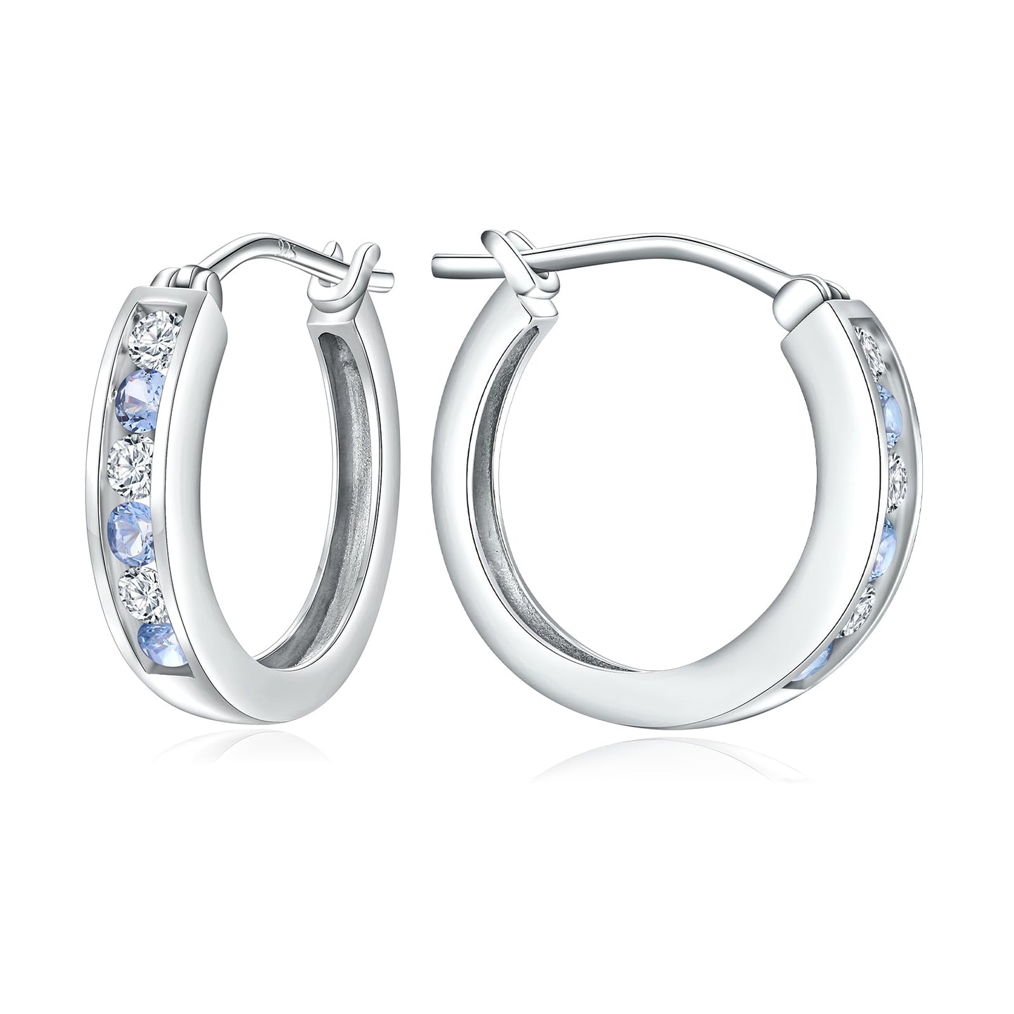 14K Gold Plated/925 Sterling Silver Birthstone Hoop Earrings for Women | 18mm Created Gemstone Hoops,Hypoallergenic and Lightweight,Birthday Mother's Day Jewelry(with Gift Box)