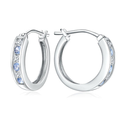 14K Gold Plated/925 Sterling Silver Birthstone Hoop Earrings for Women | 18mm Created Gemstone Hoops,Hypoallergenic and Lightweight,Birthday Mother's Day Jewelry(with Gift Box)