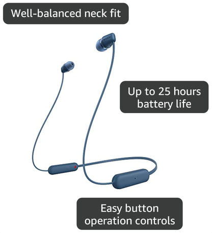 Sony WI-C100 Wireless in-Ear Bluetooth Headphones with Built-in Microphone, Black | Up to 25-Hr Battery, Sbc and Aac, Dsee, IPX4 Splash-Resistant, USB-C Charging, Built-in Mic, 20 G