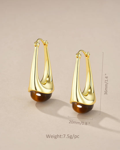 SNGIA Long Oval Chunky Dangle 18K Gold Plated Hoops with Colored Resin Gemstone Statement Earrings for Women, (Green, Brown, Light blue, Dark Blue), Bold Drop Handmade Exaggerated Irregular Trendy Bohemian Jewelry Gifts, Unique Dangling Teardrop Baroque S