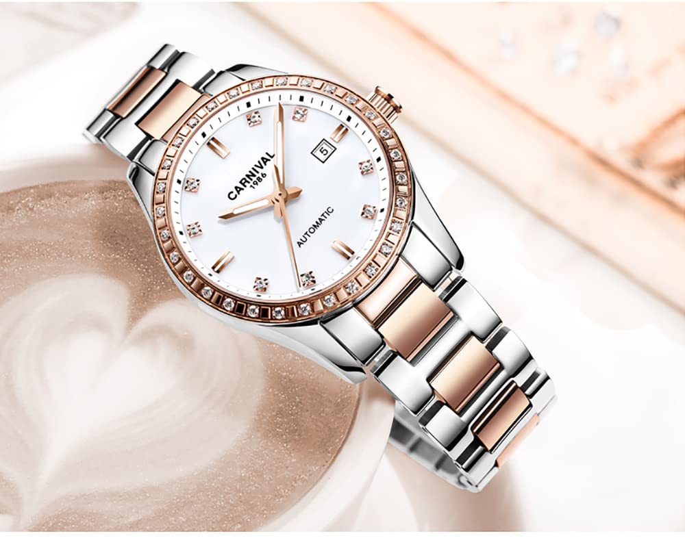 LOREO Women's Automatic Watch Diamond-Accented Dress Watch for Women Self-Winding Mechanical Watch with Sapphire Crystal Stainless Steel Two-Tone Bracelet 33MM Elegant Wrist Watch