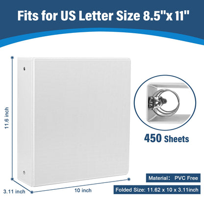 1.5-Inch 3-Ring Binder with Pockets, 1-1/2’’ Premium View Binders with Three Ring Binders Holds up to 325 Sheets US Letter Size, Bulk Pack of 6, Perfect for Home, Office, and School (1.5-inch) White
