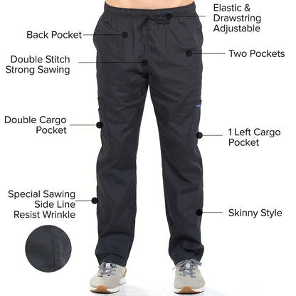 Dagacci Medical Uniform® Men's V-Neck Cargo Scrubs | Cotton Blend, Matching Top and Cargo Pants Set, 8 Pockets, Elastic Drawcord Waistband, for Men in Healthcare
