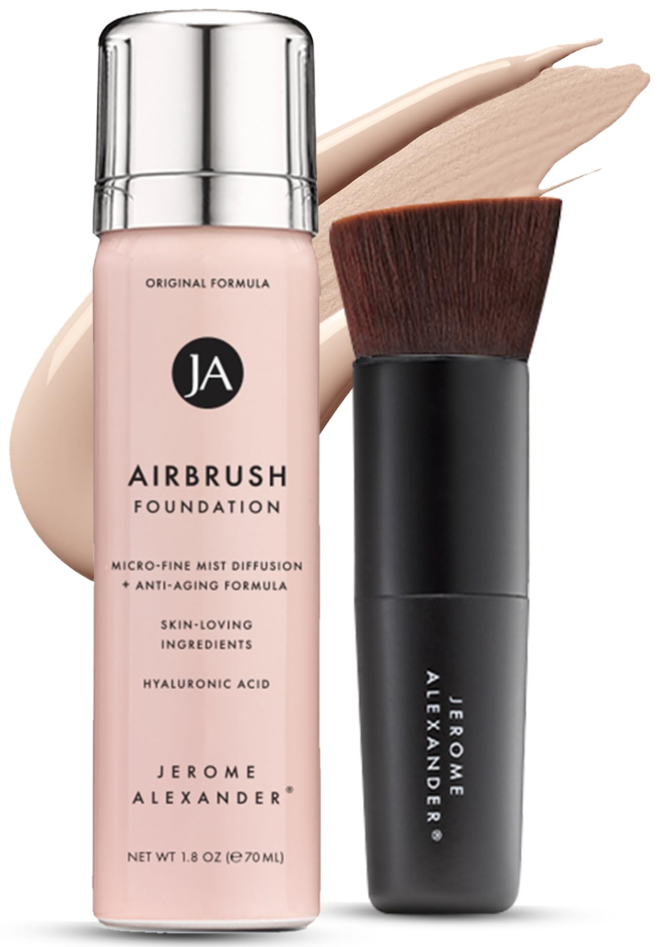 Jerome Alexander MagicMinerals AirBrush Foundation – 2 Piece Set with Airbrush Foundation and Kabuki Brush - Spray Makeup with Anti-aging Ingredients for Smooth Radiant Skin - Light Medium